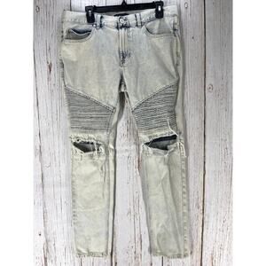 PacSun Men Stacked Skinny Jeans Size 32 Blue Acid Wash Denim Retro Cotton STAINS